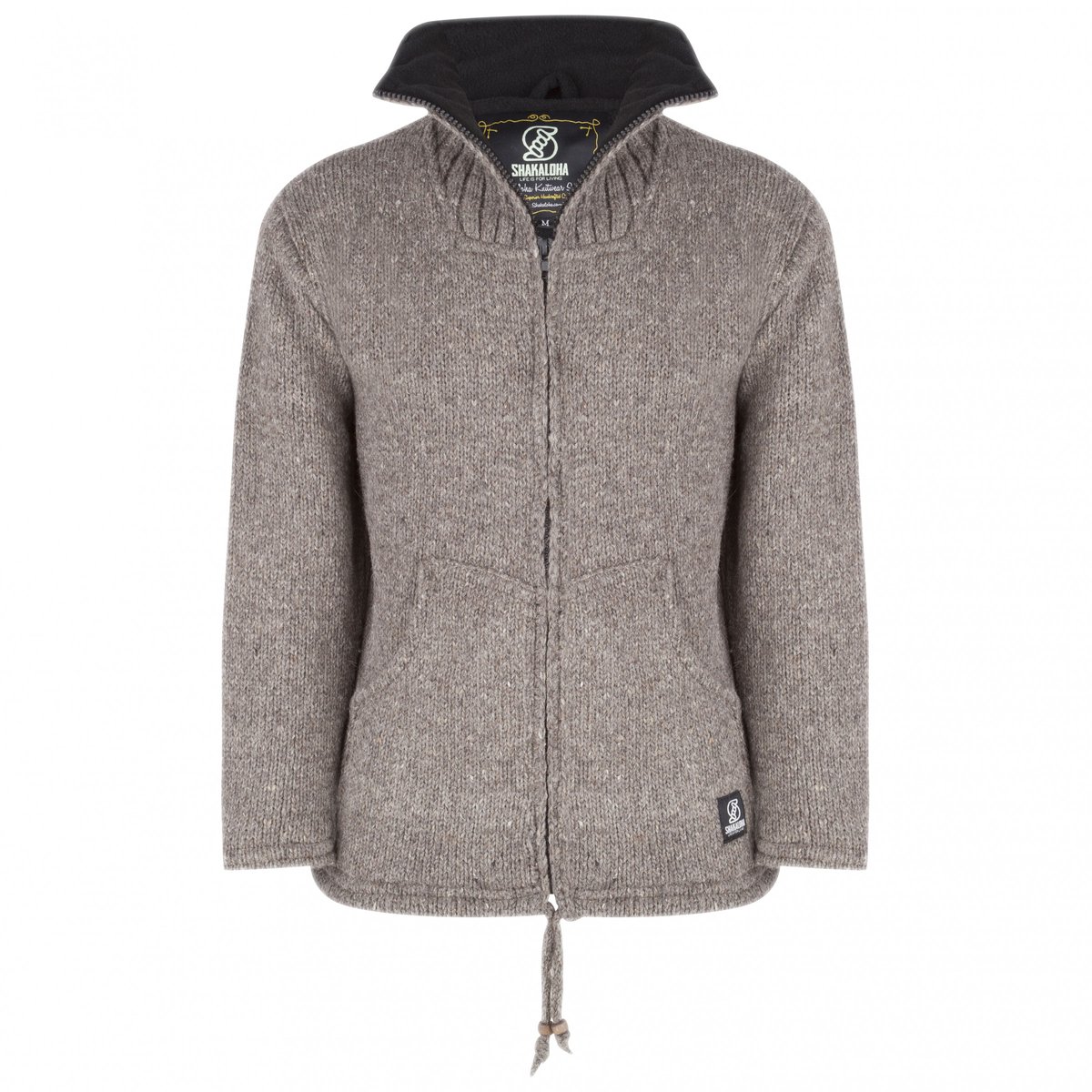 Gebreid Wollen Heren/Uni Vest van Schapenwol met Polyester Fleece voering en hoge kraag SHAKALOHA Flash Collar Lbrown