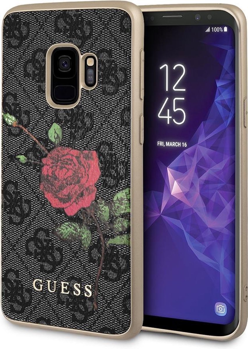 Grijs hoesje van Guess - Backcover - Roses - Galaxy S9 - Siliconen rand