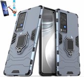 Vivo X60 Pro 5G Robuust Kickstand Shockproof Grijs Cover Case Hoesje - 1 x Tempered Glass Screenprotector ATBL
