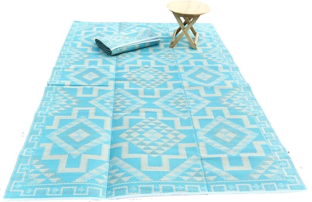 tapis en plastique tapis d'extérieur 180x270cm aqua aztec | bol.com