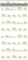 ESTAhome behang olifanten zilver en lichtblauw - 137331 - 53 cm x 10,05 m