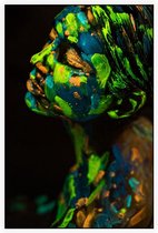 Blue & Green Bodypaint woman - Foto op Akoestisch paneel - 100 x 150 cm