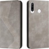 Voor Huawei Y6p Skin Feel Magnetisch S-type Effen Kleur Horizontale Flip Lederen Case met Houder & Kaartsleuf & Portemonnee (Grijs)