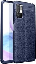 Xiaomi Redmi Note 10 5G hoesje - MobyDefend TPU Gelcase - Lederlook - Navy blauw - GSM Hoesje - Telefoonhoesje Geschikt Voor: Xiaomi Redmi Note 10 5G