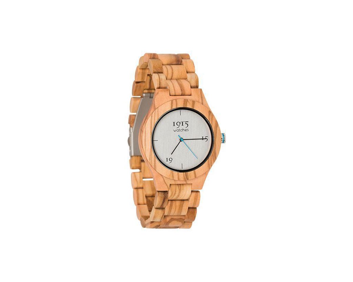 1915 Watches Houten Horloge - Heren - Milano Series - Olijfhout - Blauw