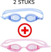2 X Zwembril Kinderen vanaf 6 Jaar / Zwembril met Bewaardoos |Anti- Condens | UV-Bescherming | Verstelbaar Hoofdband en Neusbrug -Zwembril Blauw en Roos