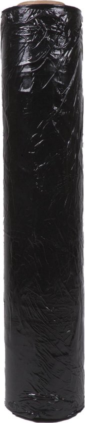 Kortpack - Zwarte Handwikkelfolie 20my dik x 50cm breed x 300mtr lang - 1 Rol Stretchfolie en 2 Foliedoppen van Kunststof - (005.0900)