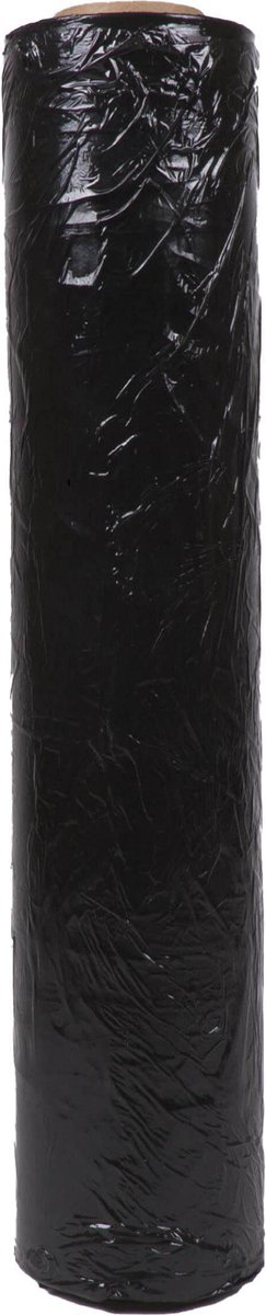 Kortpack - Zwarte Handwikkelfolie 20my dik x 50cm breed x 300mtr lang - 1 Rol Stretchfolie en 2 Foliedoppen van Kunststof - (005.0900) - Kortpack