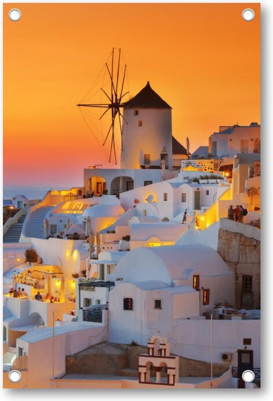 Oia bij zonsondergang, Santorini Griekenland - Tuinposter 80x120 - Wanddecoratie - Besteposter
