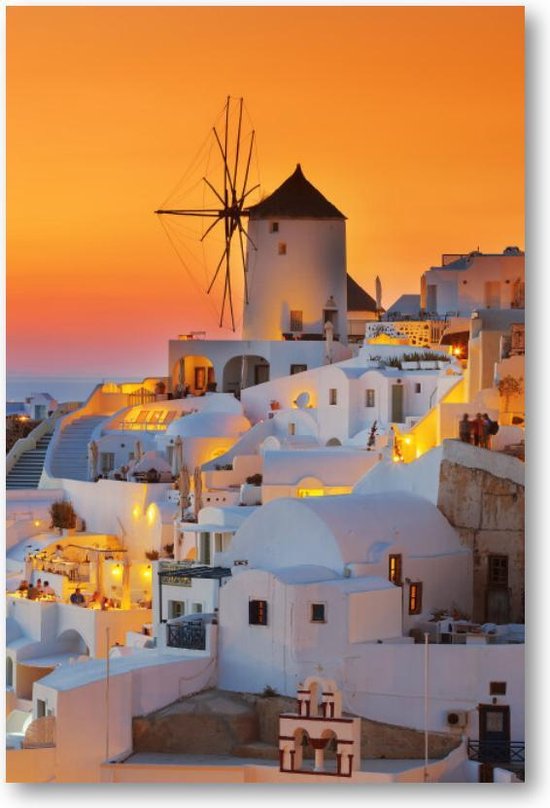 Oia bij zonsondergang, Santorini Griekenland - 60x90 Canvas Staand - Besteposter