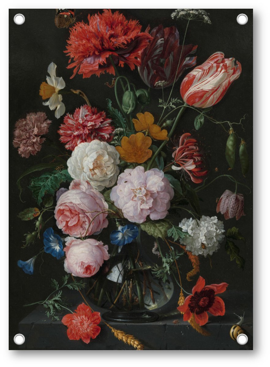 Stilleven met bloemen in een glazen vaas - Tuinposter 50x70 - Wanddecoratie - Jan Davidsz - Meesterwerken - Bloemen