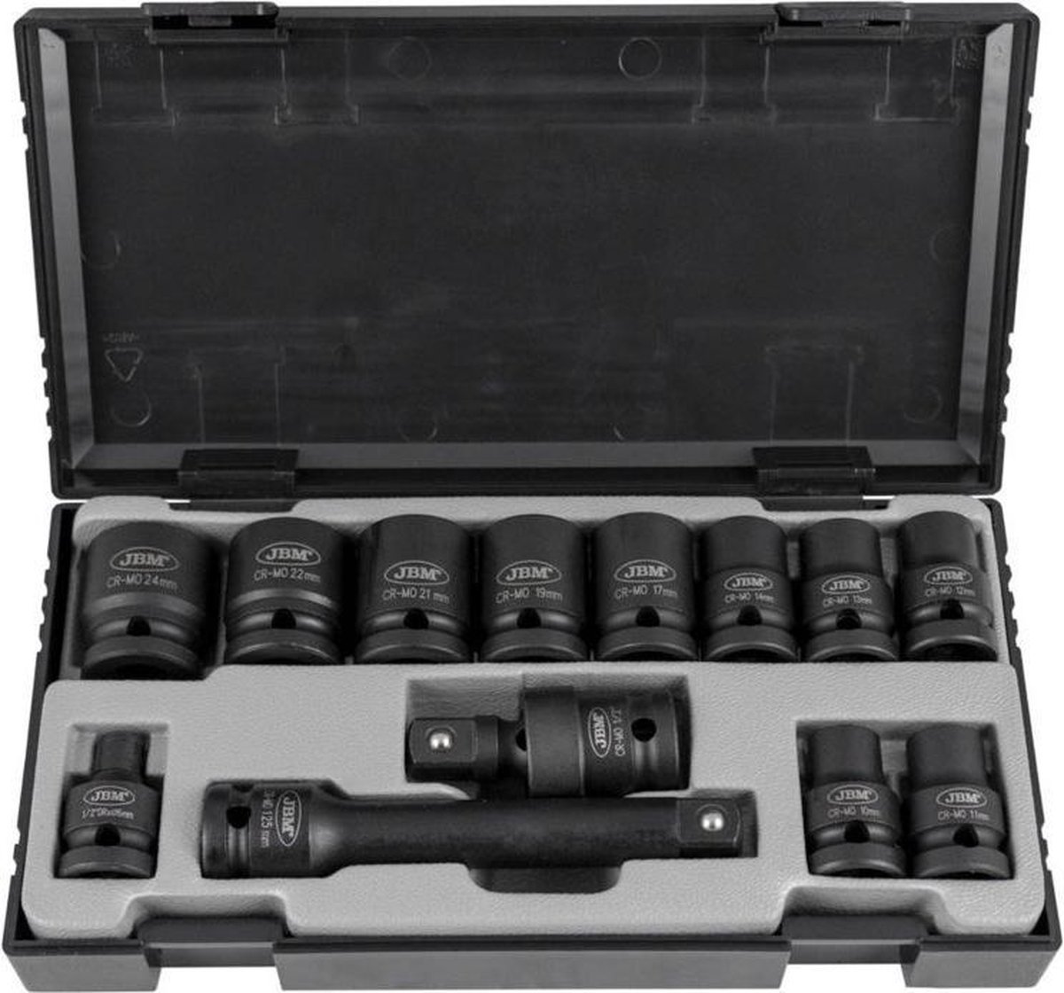 JBM Tools | Set van inbus slagkoppen 1/2" + adaptor. 16-delig