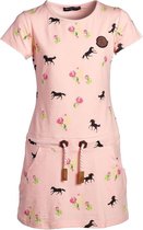 Meisjes jurk  paarden en rozen roze | Maat 152/ 12Y
