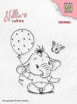 NCCS007 Clearstamp Nellie Snellen - Nellie's Cuties stempel - Baby elephant with balloon - baby kind olifant ballon geboorte