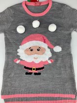 Kersttrui - Kerstman - Grijs / Roze - Polyester - Maat S - Foute kersttrui - Christmas sweater – Kersttrui - Kerst cadeau – Kerstcadeau – Kerstmis - Wollen trui – Trui – Feestelijk