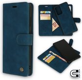 Casemania Hoesje Geschikt voor Samsung Galaxy S21 FE Navy Blue - 2 in 1 Magnetic Book Case