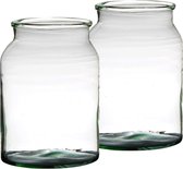 Set van 2x stuks bloemenvazen van gerecycled glas met hoogte 25 cm en diameter 19 cm - Glazen transparante vazen