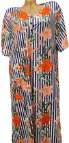 Dames nachthemd korte mouw gestreept met bloemen L 40-44 wit/donkerblauw