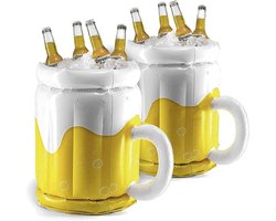 Opblaasbare bierkoeler - Bierpul - Bierfles koeler - Kunststof - Wit/Geel