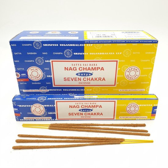 Satya Sai Baba - Nag Champa & Seven Chakra Incense combo series - wierook stokjes - 1 box met 12 doosjes 16gr.
