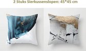 2 Stuks Luxe Kussenhoes-Sier Kussensloop -Katoen Linnen - 45 x 45 cm -  Inkt Schilderij Verven Series - Kerst/Nieuwjaar voor Sale!