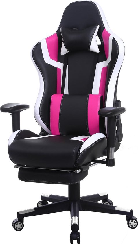 Gamestoel Tornado Relax - bureaustoel - met voetsteun - ergonomisch - zwart roze