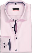 ETERNA modern fit overhemd - twill structuur heren overhemd - roze (blauw contrast) - Strijkvrij - Boordmaat: 40