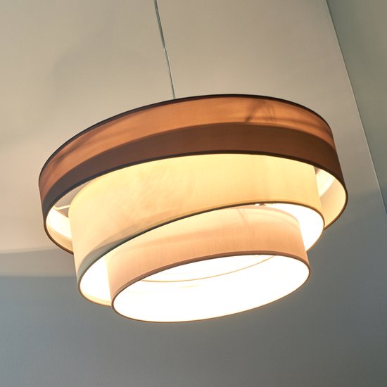 Lindby – Hanglamp – 3 lichts – stof, metaal – H: 24 cm – E27 – grijsbruin, wit, grijs, chroom