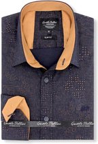 Heren Overhemd - Slim Fit - Geometric Dots - Blauw - Maat XL