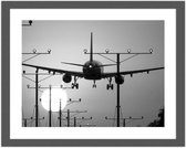 Foto in frame , Landend Vliegtuig ​, 3 maten , Zwart wit  , Premium print