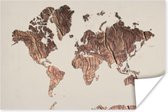 Poster - Wereldkaart - Houten Plank - Bruin - 120x80 cm