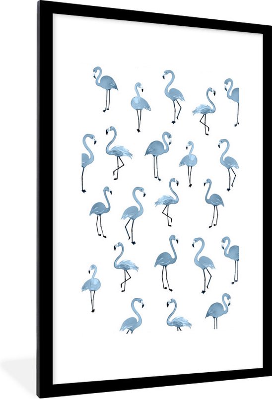 Fotolijst incl. Poster - Blauw - Flamingo - Patroon - Posterlijst
