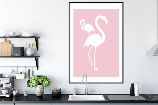 Silhouettes Witte de deux flamants roses sur fond rose clair 80x120 cm