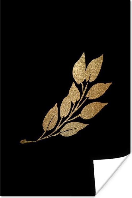 Tak met langwerpige gouden bladeren op een zwarte achtergrond 80x120 cm -  Foto print... | bol.com
