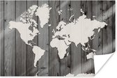 Carte du monde blanc transparent sur fond de planches de bois en noir et blanc | Wereldkaart en bois 90x60 cm