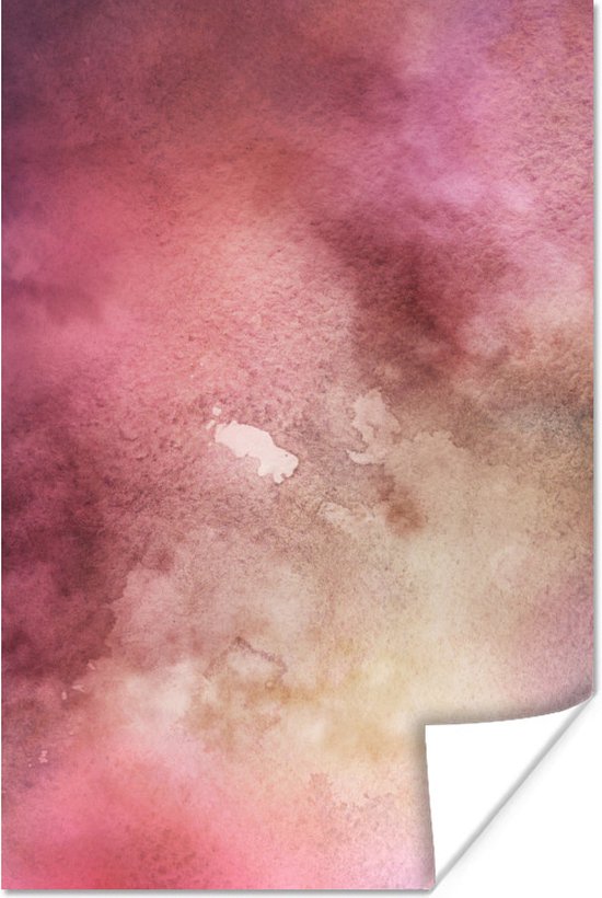 Abstract werk gemaakt met waterverf en roze met bruine en paarse vlekken 20x30 cm - klein - Foto print op Poster (wanddecoratie woonkamer / slaapkamer)