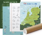 Set B - Educatieve Posters A2 (4 Stuks) - Keersommen, Schrijfletters, Mijn Lichaam & Nederland