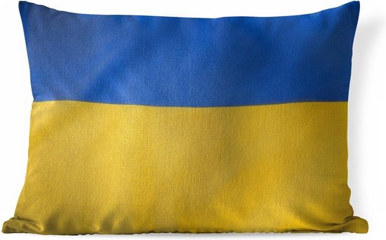 Sierkussen décoratif Drapeaux' intérieur - Gros plan du drapeau de l'Ukraine - 50x30 cm - Coussin intérieur rectangulaire en coton