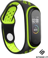 Siliconen Smartwatch bandje - Geschikt voor  Xiaomi Mi band 3 -/4 sport bandje - zwart/groen - Strap-it Horlogeband / Polsband / Armband