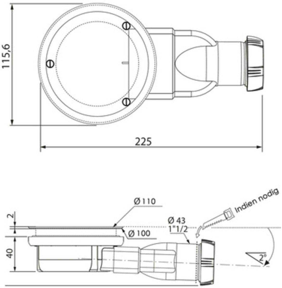 Wirquin afvoerplug extra plat voor douchebak