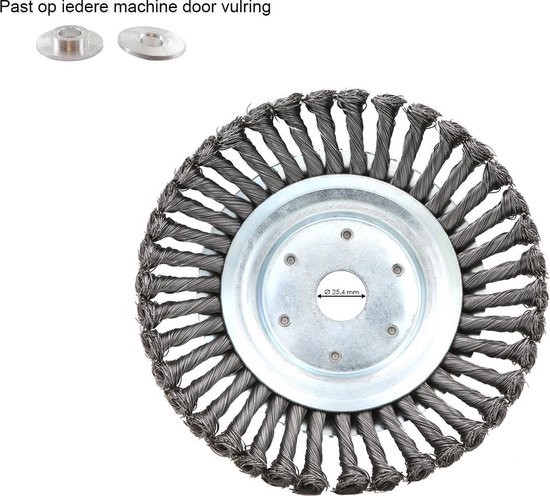Stalen onkruidborstel met vulringen voor montage op diverse machines, diameter 25.4 mm.