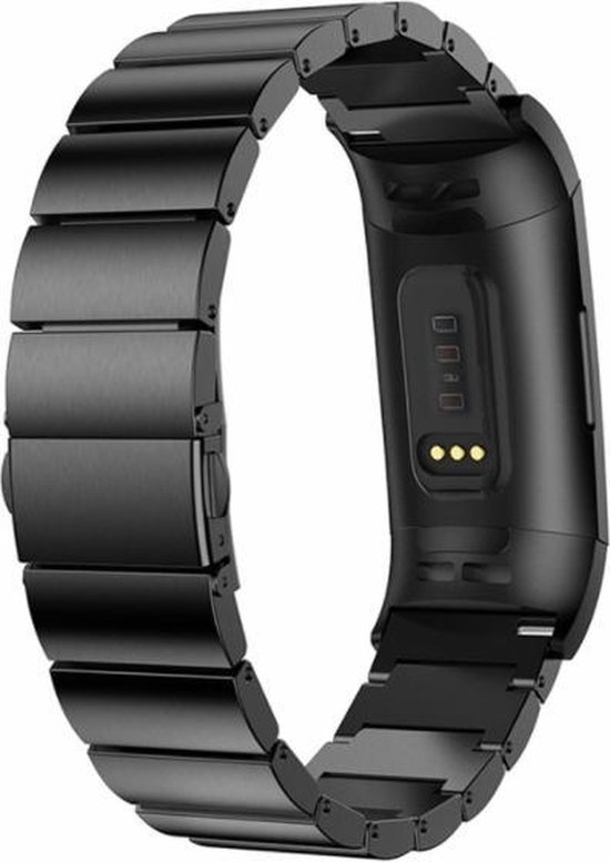 Zwarte metalen band voor Fitbit Charge 3 & 4, zonder horloge.