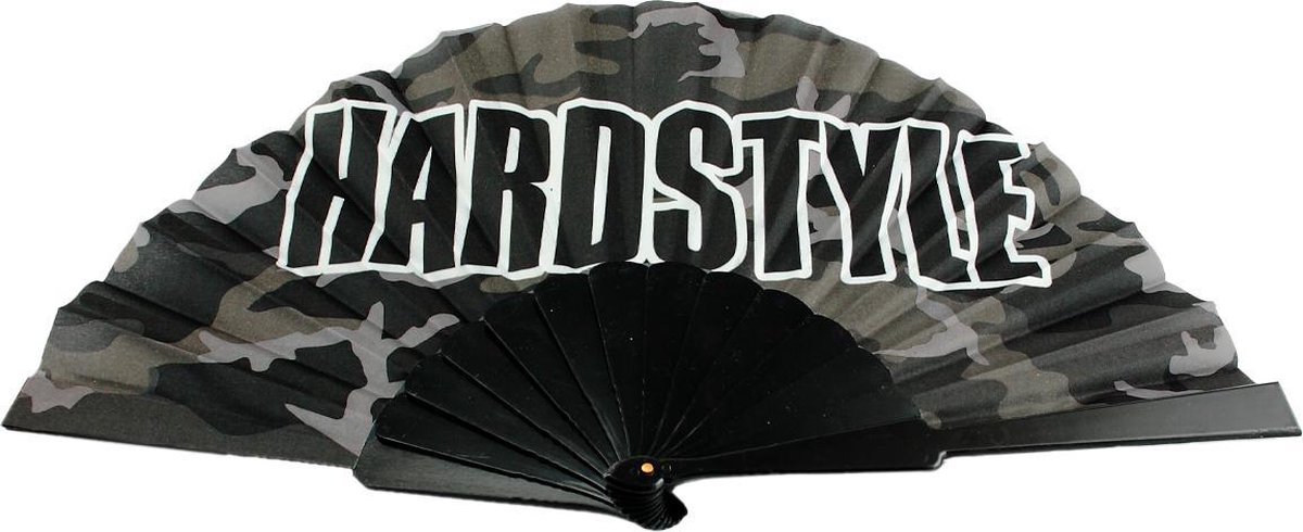 HARDSTYLE Waaier - Camouflage Zwart Wit - Spaanse Waaier - Handwaaier - Festival Waaier - Party Waaier