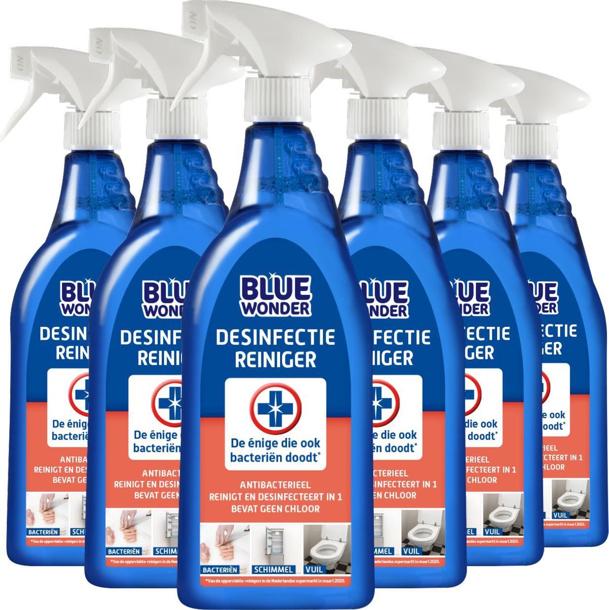Goedkoopste Blue Wonder Desinfectie-reiniger Spray Voordeelverpakking - 6 x 750 ml flessen