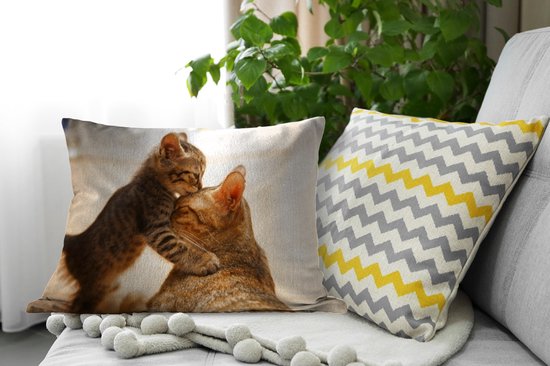 Coussins Coussins décoratifs - Coussin - Chat câlin avec chaton - 60x40 cm - Coussin en coton