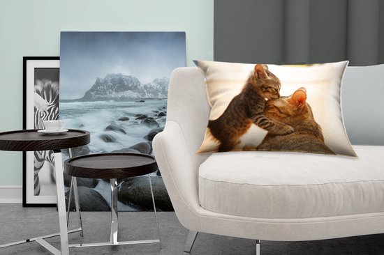 Coussins Coussins décoratifs - Coussin - Chat câlin avec chaton - 60x40 cm - Coussin en coton