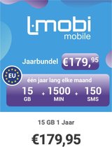 L-Mobi PrePaid Simkaart - ( 1 jaar lang - krijg elke maand 15GB | 1500 belminuten | 150 sms'jes) Netwerk van KPN