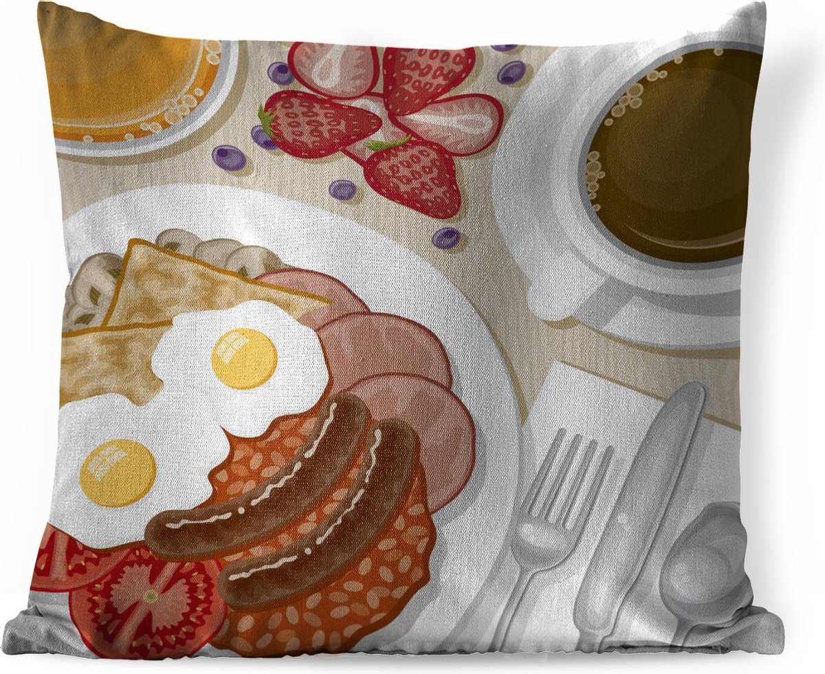 Sierkussens - Kussen - Een illustratie van een Engels ontbijt op een  gedekte tafel -... | bol.com