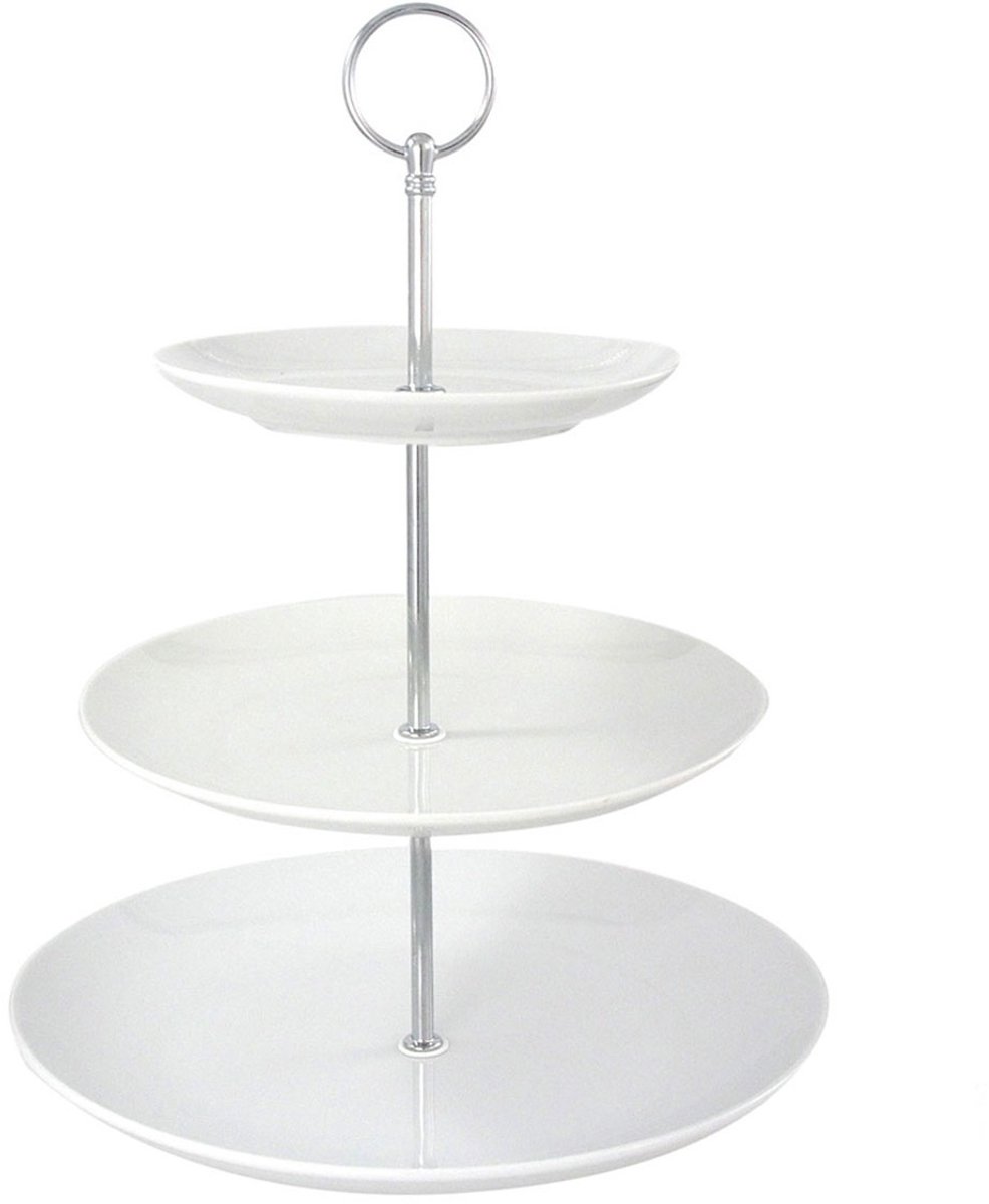 Etagere - Wit - Keramiek - 16x21x26cm - Drie Laags Rond