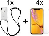 iPhone XS hoesje met koord transparant shock proof case - 4x iPhone XS screenprotector